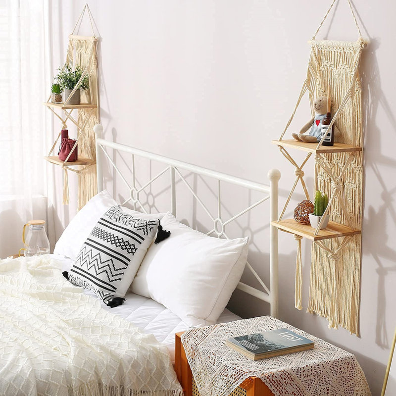 Macrame Shelves Decorative Floating Boho Shelf Set of 2
