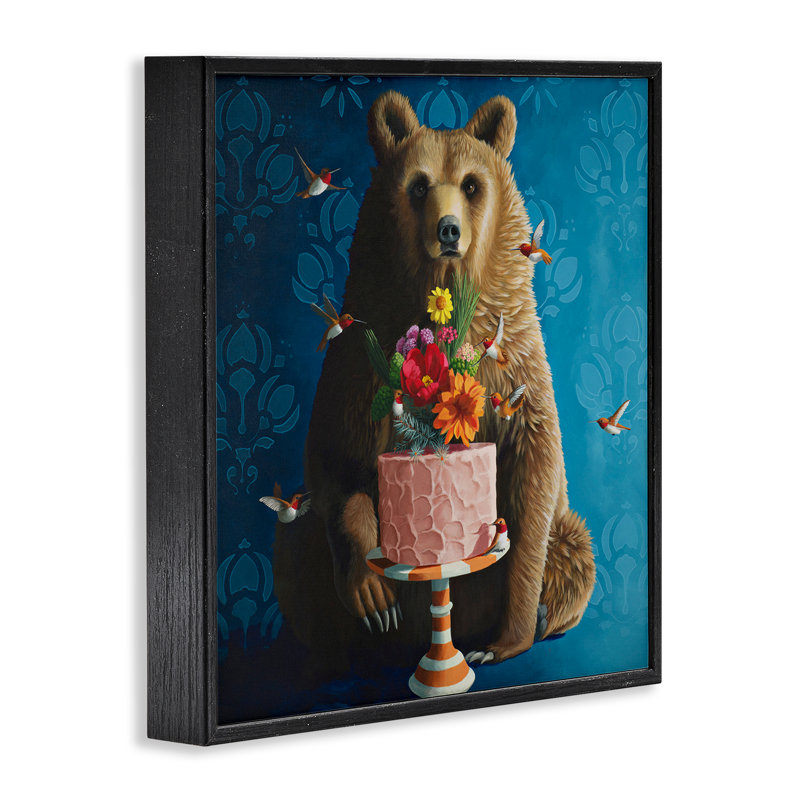 Ours avec un gâteau sucré, estampe numérique, design par Heather, H 12 po x l 12 po, Giclée encadrée noir minuit