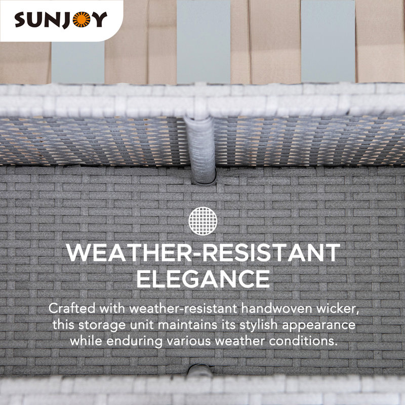 Sunjoy 35 Inch Poolside Float Storage Organizer, Rust-proof Aluminum Wicker Storage Rack, Outdoor Pool Caddy for Cushions, Floaties, Noodles & Pool Toys (Brown)