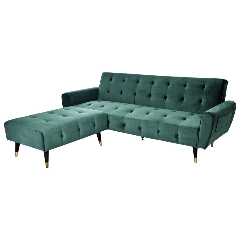 Shiflet 3 Seater Velvet Sofa Bed, Opal Green