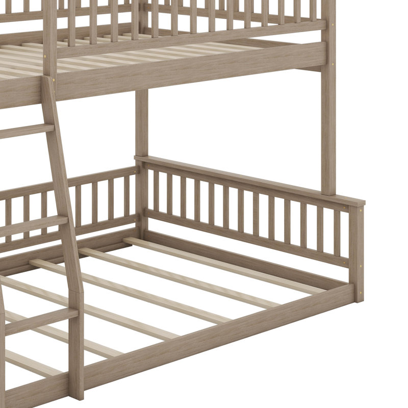 Lit double superposé au-dessus de grand lit double, structure de lit superposé en bois moderne avec échelle et garde-corps