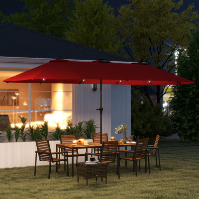 13ft Large Patio Umbrella with Solar Lights, Rectangular Double-Sided Outdoor Market Umbrella with Crank Handle and 48 LED Lights for Garden, Pool and Backyard, UPF 30+
