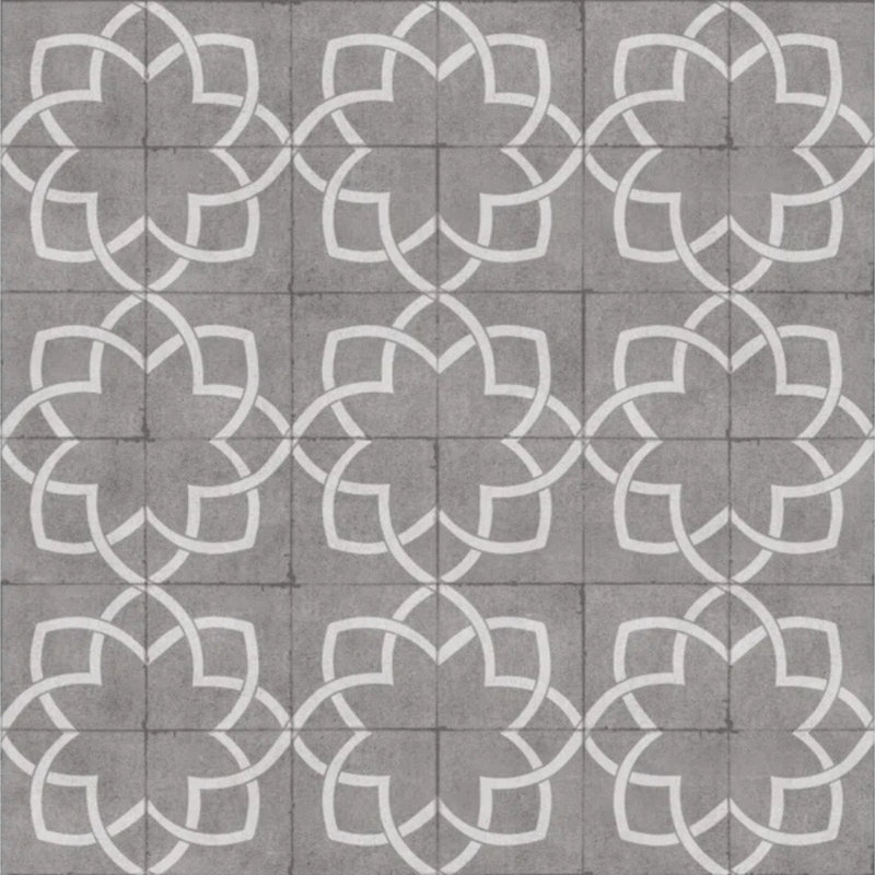 Manos Geometric Vinyl Area Mat in Gray, Runner 3' x 9'
