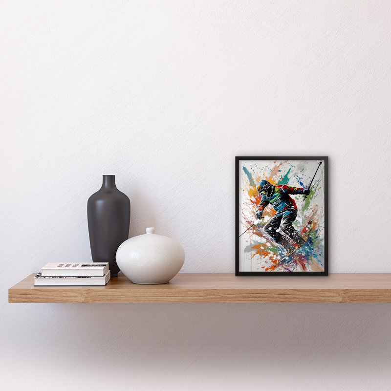 Lizza Skier Skiing Multicoloured Splat Action Shot - Single Picture Frame Print
