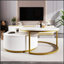 Table basse gigogne ronde moderne avec motif cannelé et tiroir, blanc et or, 27,6 po