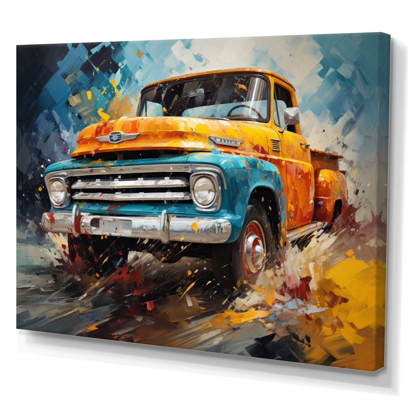 Yellow Pickup Truck Abstract Expressionism - Transportation Canvas Art Print, H 34 po x l 44 po x P 1,5 po, Toile tendue