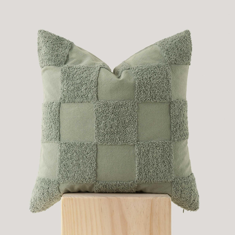 Double Stitch 100% Cotton Throw Pillow Covers - Checkered Tufted Boho Decorative Pillow Covers 20x20, Square Cushion Case, Modern Home Decor for Couch, Sofa, Living Room