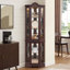 Vitrine de coin lumineuse avec portes et tablettes en verre trempé - Élégant rangement en chêne pour le salon et la chambre à coucher - Cerisier foncé