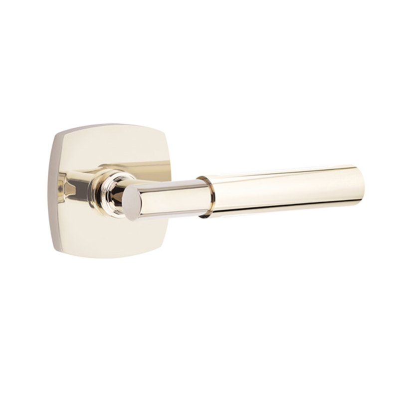 Myles Round Privacy (Bed & Bath) Door Lever with Square Rosette, Bright Nickel, Right