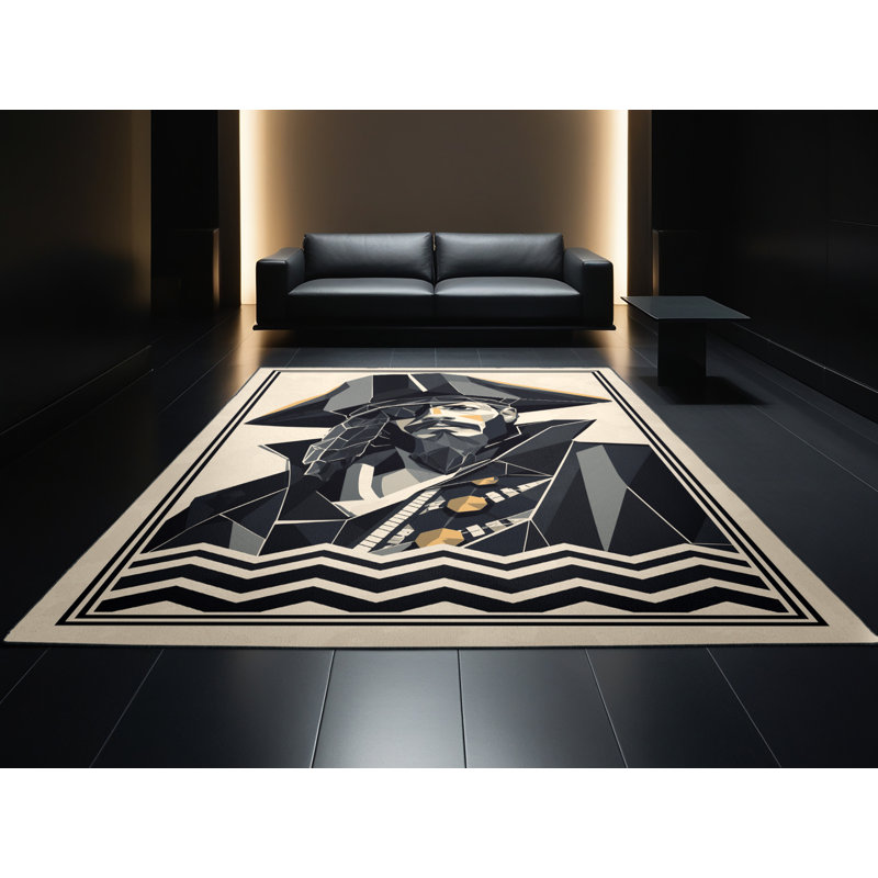Tapis beige à motif géométrique lavable à la machine Cilegon, 3 X 5