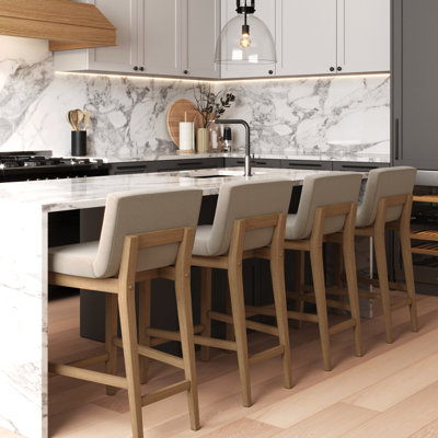 Exposed Back Upholstered Counter Stool with Solid Wood Legs, 4-Pack
