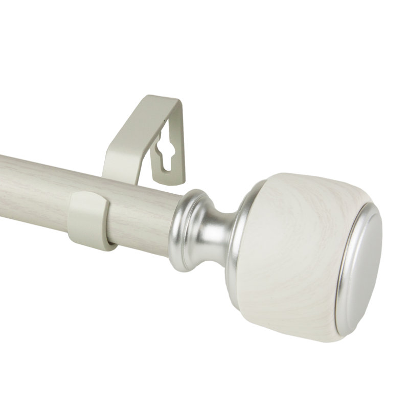 Tringle à rideaux simple en faux bois Abdulaahi, 160" - 240", Blanc perle