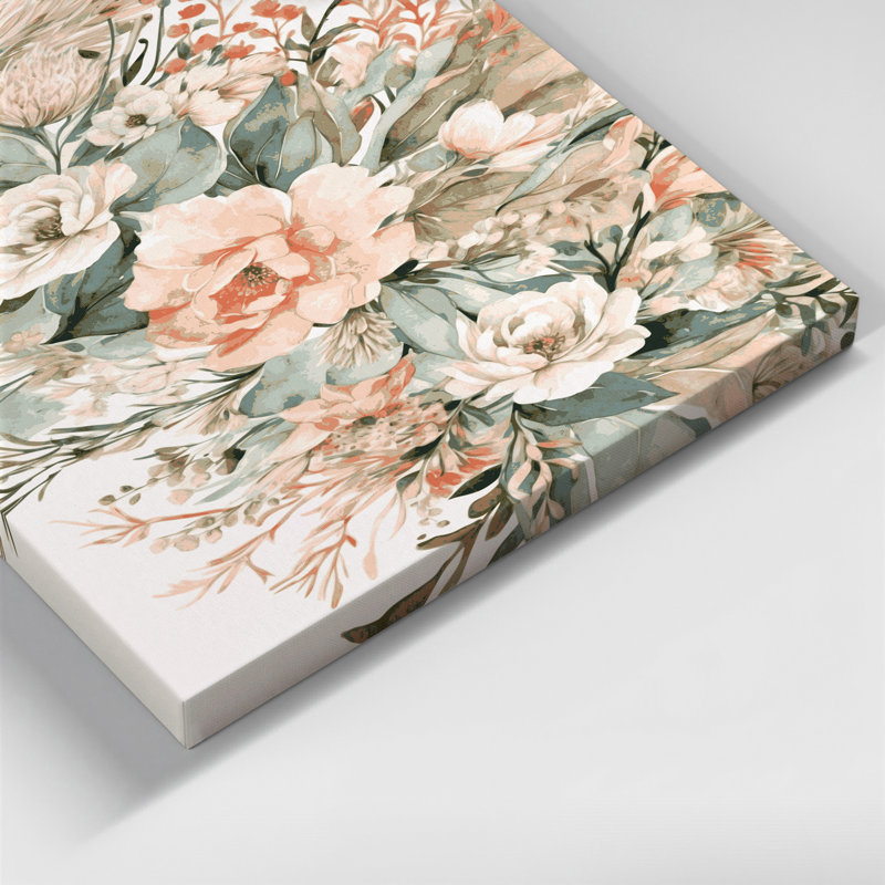 Aquarelle, art floral sur toile beige 13, 11" H x 14" W