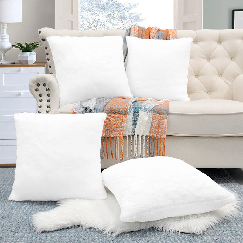 Housse de coussin réversible en fausse fourrure, Blanc éclatant