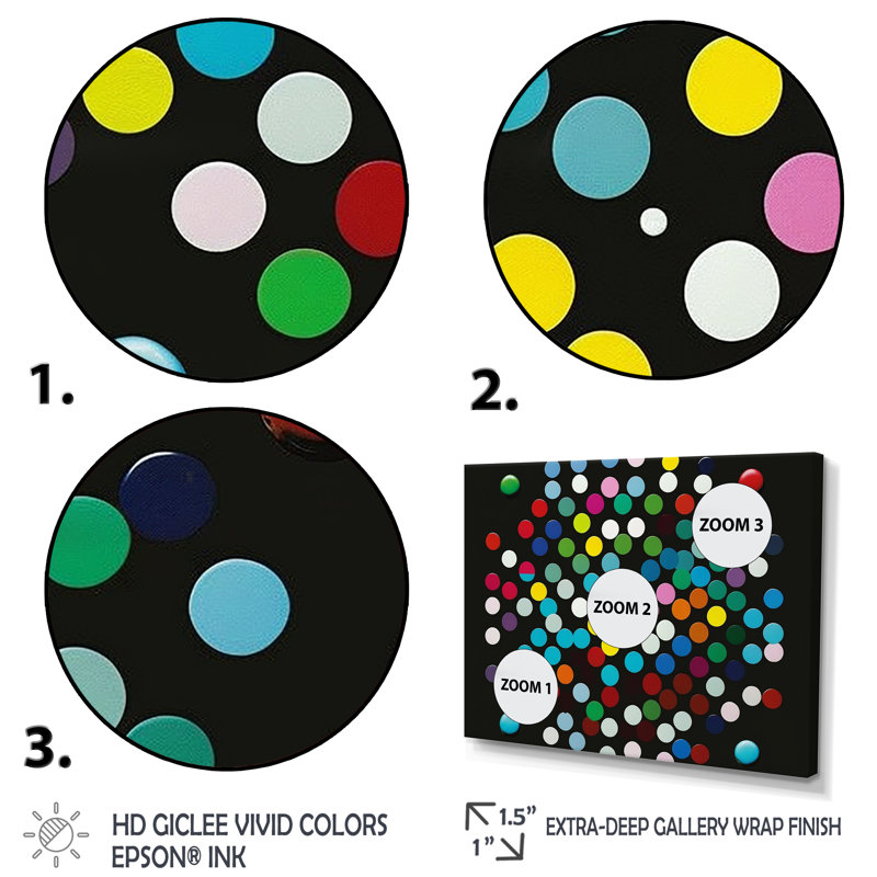 Color Coding Circular Geometry On Black " Color Coding Circular Geometry On Black " 3 - Pieces, 28" H x 36" W x 1" D