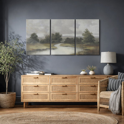 "Natural Forest River Landscape", reproduction sur toile 3 pièces