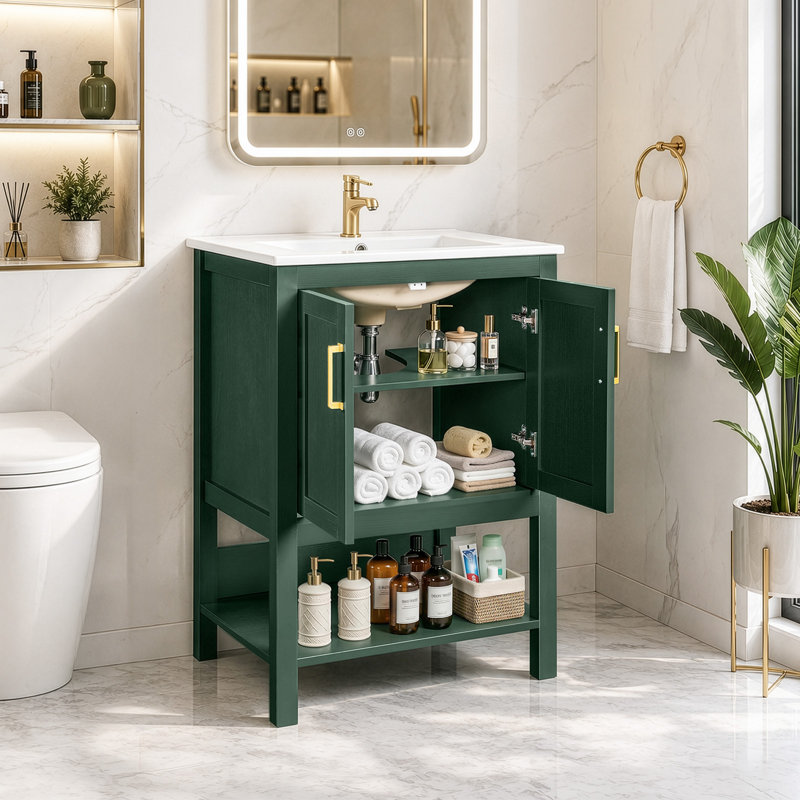 24'' Green Vanity Cabinet With Ceramic Sink