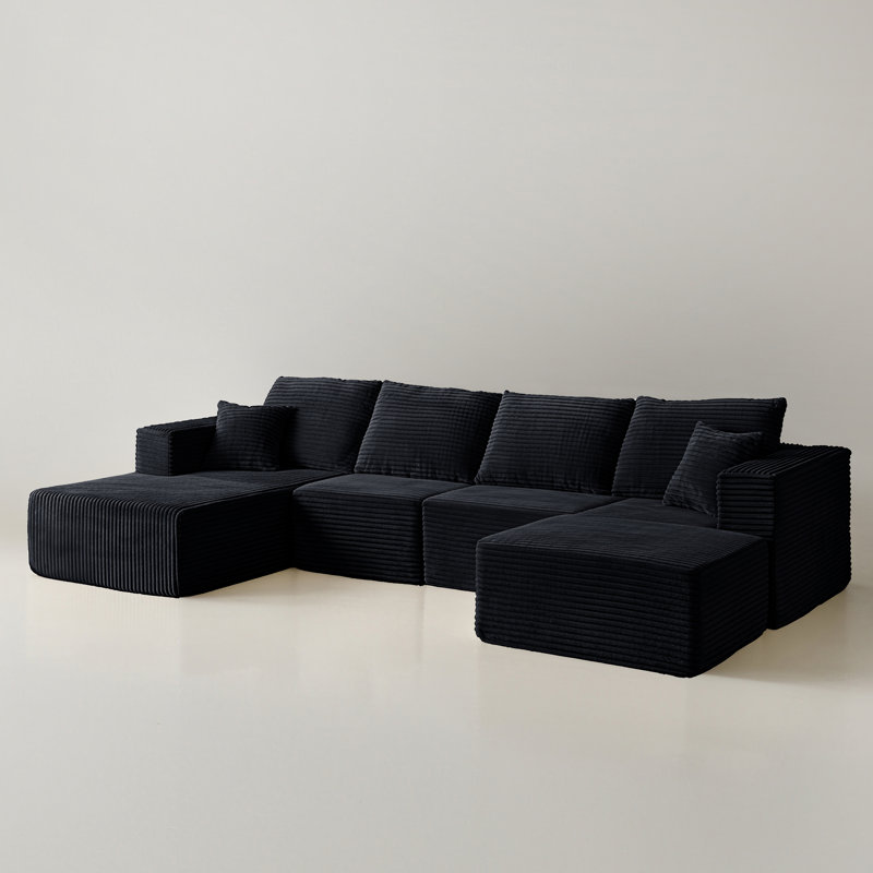 Canapé modulaire rembourré 4 pièces Kapellen, Noir, Orienté à gauche (vu de face)