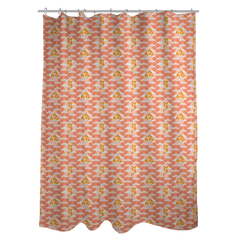 Rideau à Sower unique à motif de poissons et de vagues koi, Orange