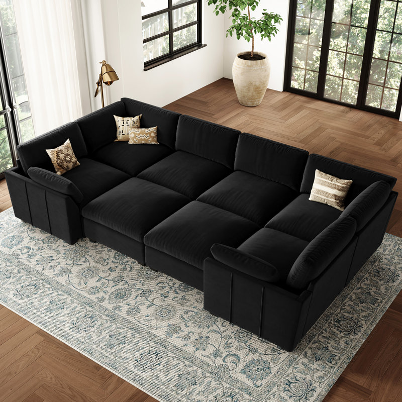 Knaack Velvet & Plush Large Sectional Modular Sofa, Livingroom 8 Seats 137.8'' Wide Sofa Bed With Detachable Back/Seat Cushions