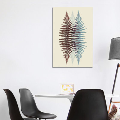 Chocolate and Teal Fern Pattern 1 Piece Wrapped Canvas Wall Art