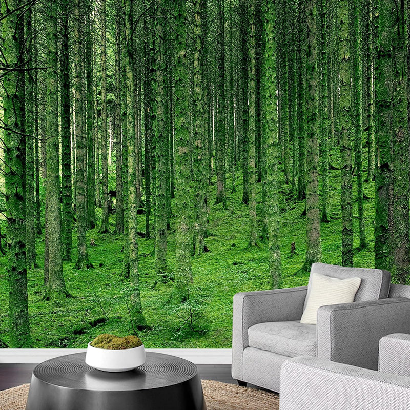 Murale arbres de forêt printemps-été, L 100 po x l 144 po
