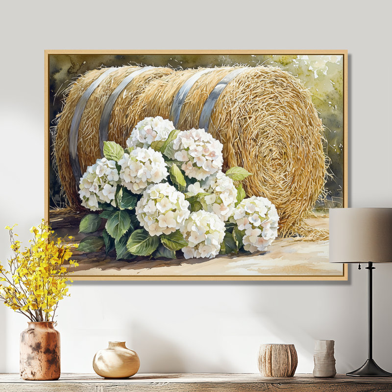«Hydrangeas In The Farmyard II - Hydrangea», art encadré, H 30 po x l 40 po, Impression encadrée flottante, Crème, crème