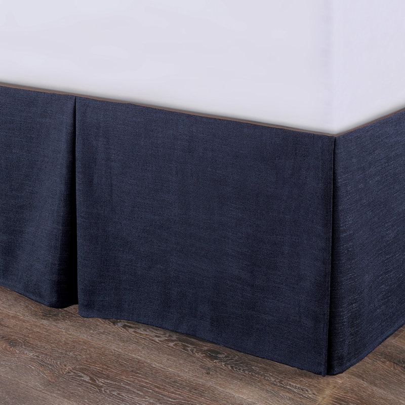 Navy Blue Linen Blend Queen Bed Skirt Panel