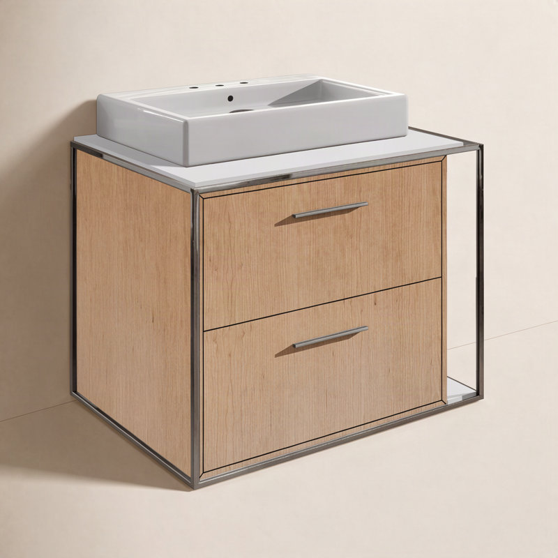 Linea 24'' Single Bathroom Vanity, Natural/Cherry, Polished Stainless Steel, 8" Widespread
