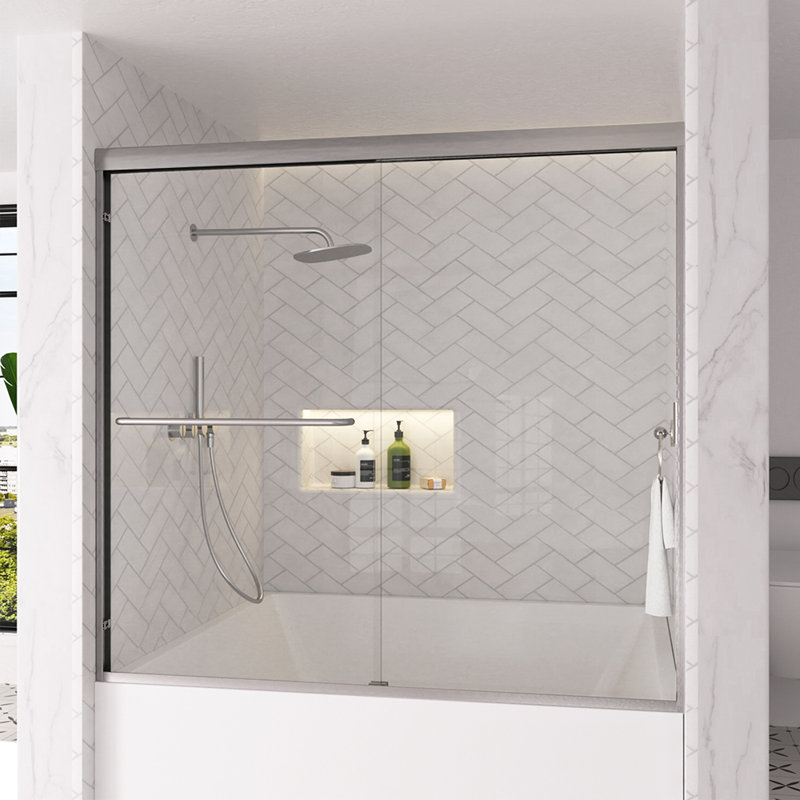 Nebula 60 In. W X 56 In. H Sliding Bath Tub Door In Semi Frameless With Clear Glass in Brushed Nickel, Brushed Nickel