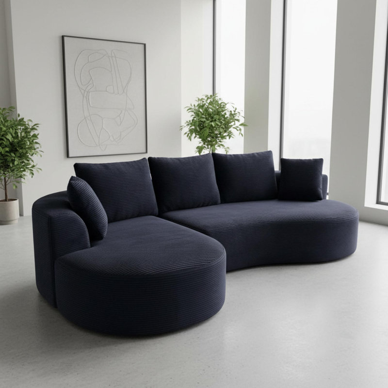 Canapé modulaire en velours côtelé avec coussins, Noir