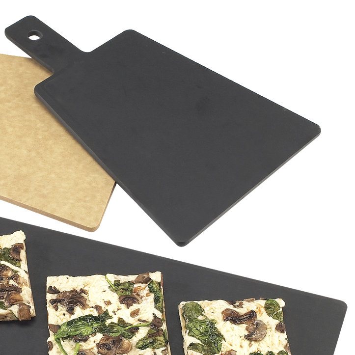 Trapezoid Flat Bread Serving Board with Handle, 11.63" x 7.88", Black