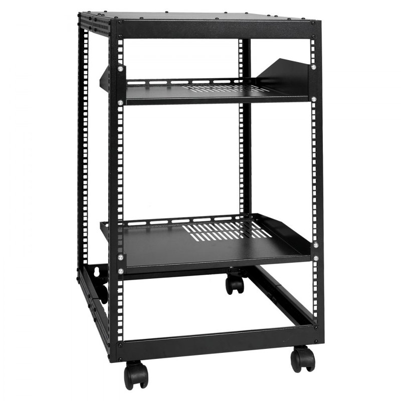 15U Open Frame Server Rack, 58–101 cm  Adjustable Depth, Free Standing or Wall Mount Network Server Rack, 4 Post AV Rack with Casters, Holds All Your Networking IT Equipment AV Gear Router Modem