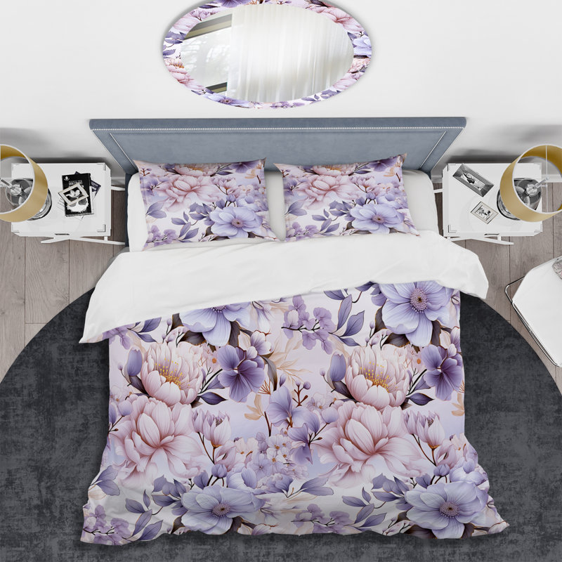 Literie éthérée à motif floral victorien II, Housse de couette pour grand lit et 2 taies décor