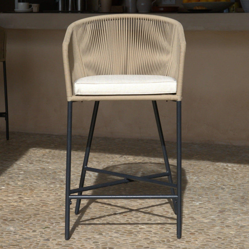 Fabiano Rope Outdoor 69.5cm Bar Stool with Cushion, Natural