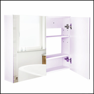 Double Door Wall Mounted Bathroom Mirror With Adjustable Shelves And Ample Storage, Perfect For Modern Bathrooms.
