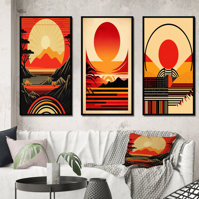 «Red Bold Sunset», 3 pièces sur toile, Toile tendue, H 28 po x l 36 po