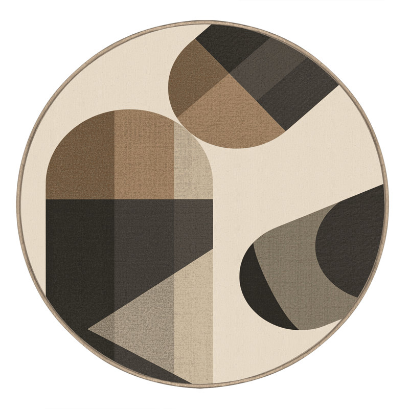 Tapis beige à motif géométrique lavable à la machine Ottwell Barrel Cactus, Rond 3 pi