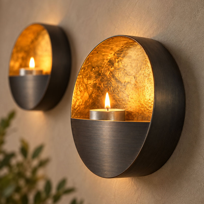 Appliques murales dorées Eclipse (lot de 2) de 16,5 cm pour bougies chauffe-plat