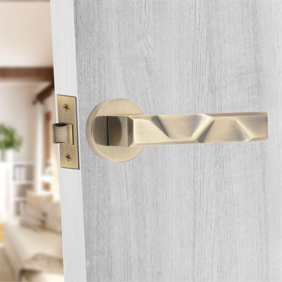 1 Pair Modern Nova Design Premium Door Handles on Round Rose with 3" Ball Bearing Hinges and 2.5" Tubular Latch