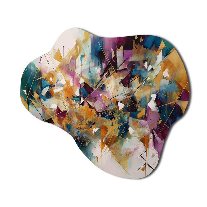 «Golden Explosion Triangles I», art mural abstrait géométrique en métal, sculpture murale en métal nuage