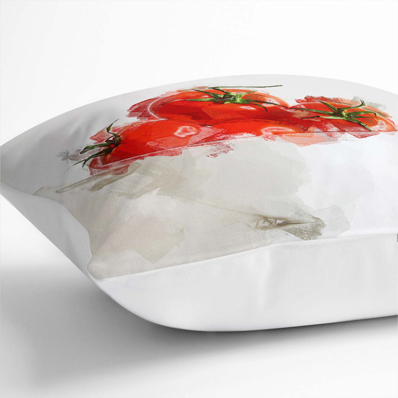 Bowl Of Red Tomatoes In Abstract Square Throw Cushion, 40cm H x 40cm W x 15cm D, White