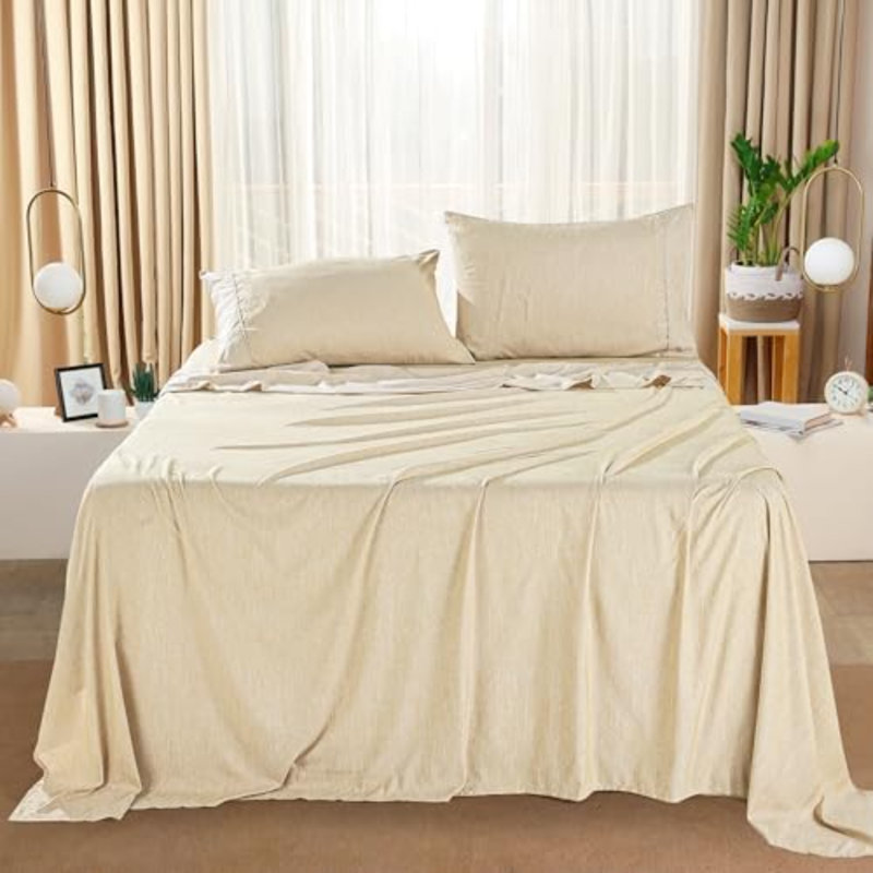Queen Sheet Set – 4 Piece Bed Sheets For Queen Size Bed, Soft And Breathable Microfiber, Includes 1 Fitted Sheet, 1 Flat Sheet And 2 Pillowcases (Heather Beige)