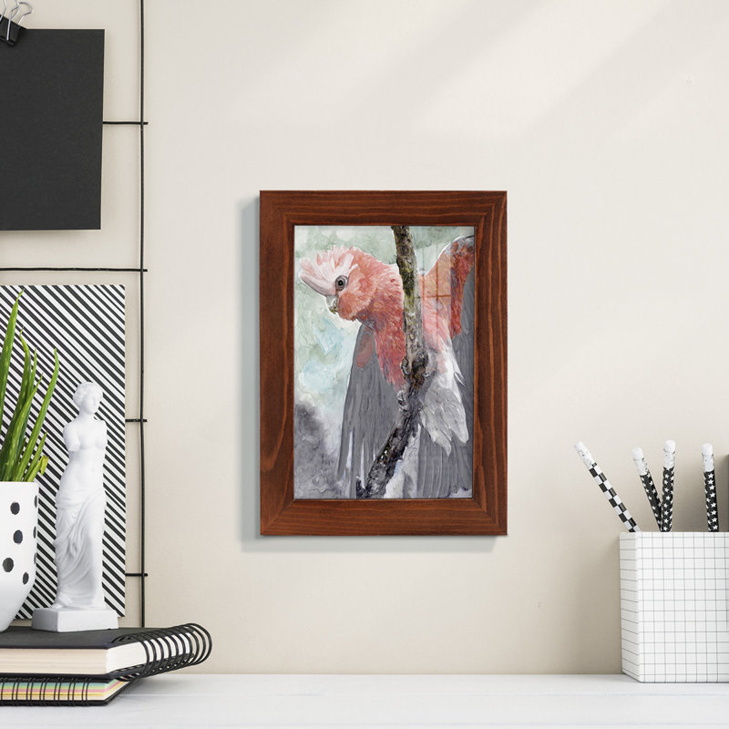 Tropic Parrot II encadré sur papier, H 7 po x l 5 po x P 1 po, Cadre châtaignier