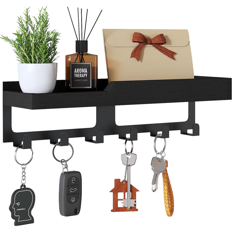 Wood Wall Organizer with Mail Storage, Black