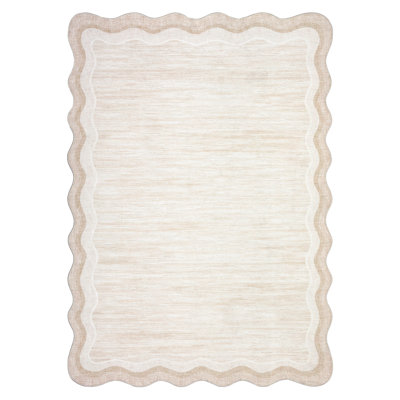Bordered Design Machine Washable Rug with Rubber Backing for Living Room Modern Non-Slip Dining Room Rug Easy-Cleaning Floor Carpet for Bedroom