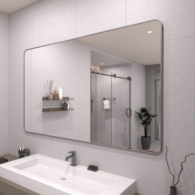 48 In. W X 36 In. H Rectangular Framed Wall Bathroom Vanity Mirror In Gun Grey