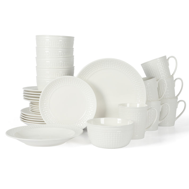 Ensemble 30 pièces de vaisselle en porcelaine gaufrée en porcelaine gaufrée New Martha