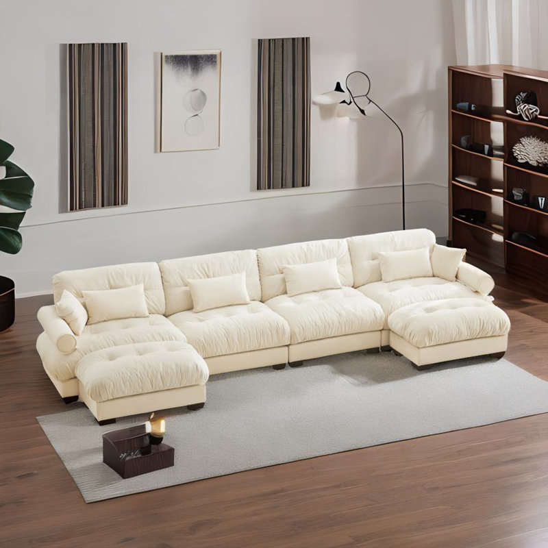 Canapé modulaire en U, Velours crème