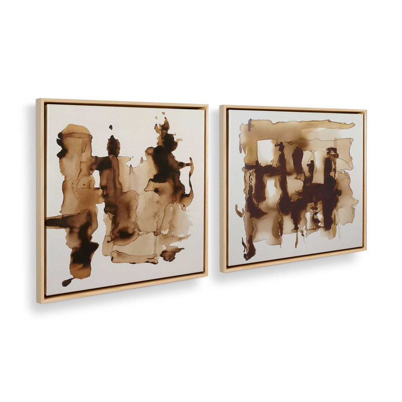Ensemble de 2 imprimés Amber Echoes, 12 po x 12 po, Cadre flottant en érable américain